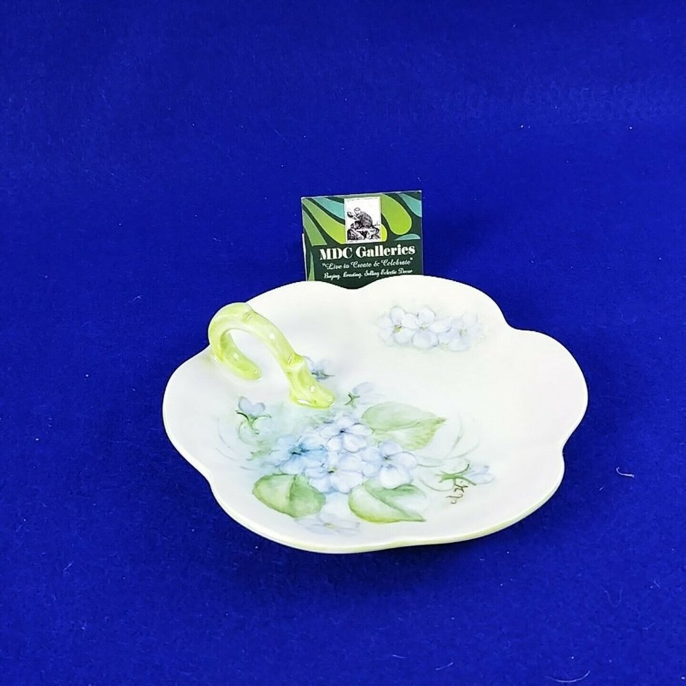 Trinket Candy Nut Dish Hand Painted Loop Handle Artisan Initialed